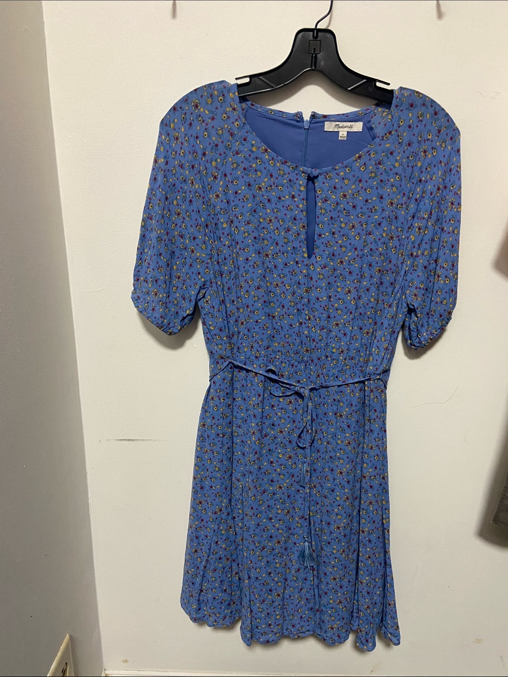 Madewell Blue Floral Tie-Waist Dress